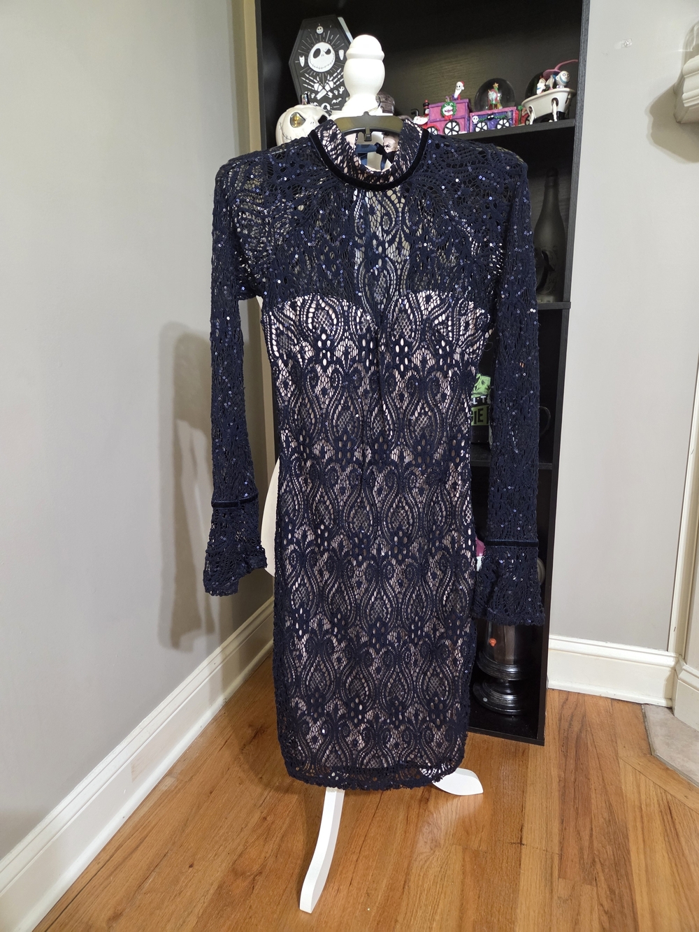 Sequin Hearts Navy Lace Long-Sleeve Sheath Dress